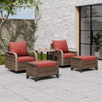 EAGLE PEAK Korbbistro-Tisch und Stühle, Gartenmöbel für Terrasse, schwenkbare Schaukelstühle mit Ottomanen & Tisch, 5-teiliges Set