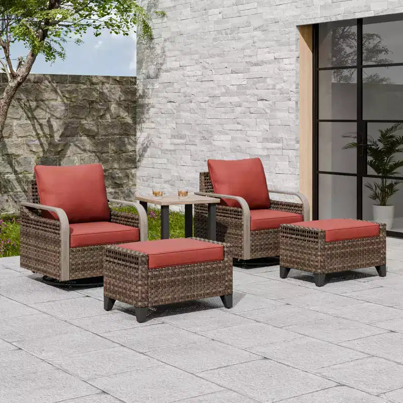 EAGLE PEAK Korbbistro-Tisch und Stühle, Gartenmöbel für Terrasse, schwenkbare Schaukelstühle mit Ottomanen & Tisch, 5-teiliges Set