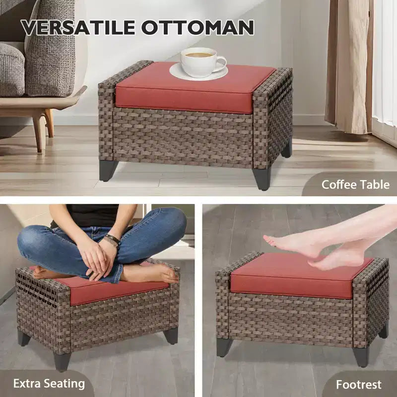 EAGLE PEAK Korbbistro-Tisch und Stühle, Gartenmöbel für Terrasse, schwenkbare Schaukelstühle mit Ottomanen & Tisch, 5-teiliges Set