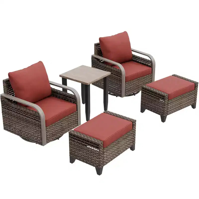 EAGLE PEAK Korbbistro-Tisch und Stühle, Gartenmöbel für Terrasse, schwenkbare Schaukelstühle mit Ottomanen & Tisch, 5-teiliges Set