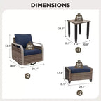 EAGLE PEAK Korbbistro-Tisch und Stühle, Gartenmöbel für Terrasse, schwenkbare Schaukelstühle mit Ottomanen & Tisch, 5-teiliges Set