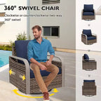 EAGLE PEAK Korbbistro-Tisch und Stühle, Gartenmöbel für Terrasse, schwenkbare Schaukelstühle mit Ottomanen & Tisch, 5-teiliges Set