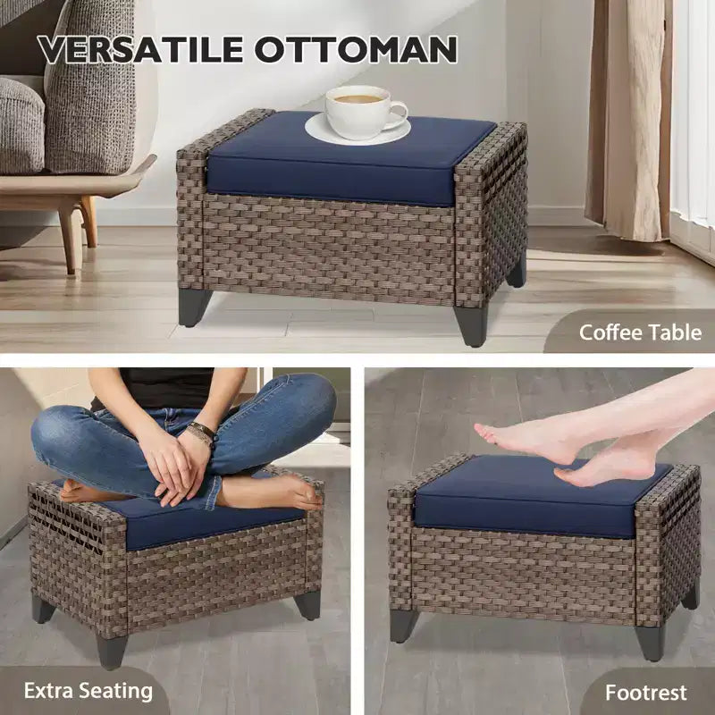 EAGLE PEAK Korbbistro-Tisch und Stühle, Gartenmöbel für Terrasse, schwenkbare Schaukelstühle mit Ottomanen & Tisch, 5-teiliges Set