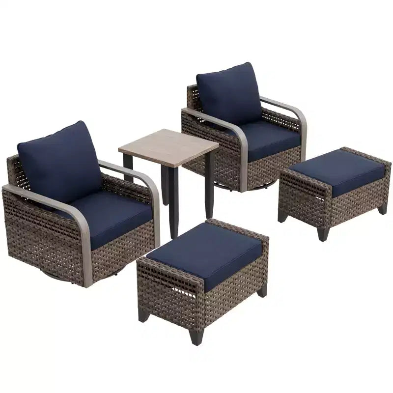 EAGLE PEAK Korbbistro-Tisch und Stühle, Gartenmöbel für Terrasse, schwenkbare Schaukelstühle mit Ottomanen & Tisch, 5-teiliges Set