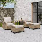 EAGLE PEAK Wicker Bistro Table and Chairs, Outdoor Patio Furniture, Swivel Rocking Chairs Ottomans & Table, 5 Piece Set