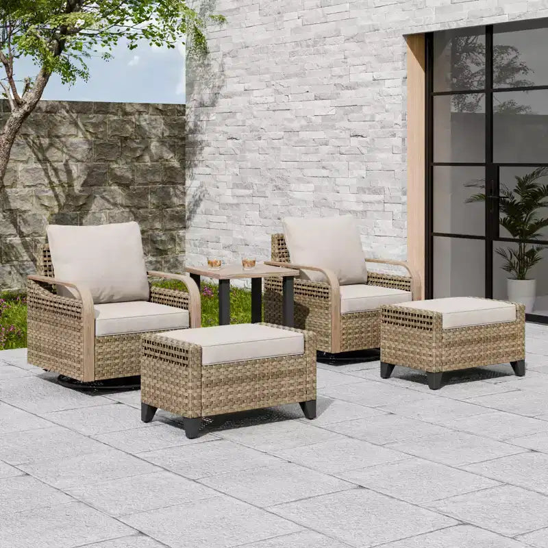 EAGLE PEAK Wicker Bistro Table and Chairs, Outdoor Patio Furniture, Swivel Rocking Chairs Ottomans & Table, 5 Piece Set
