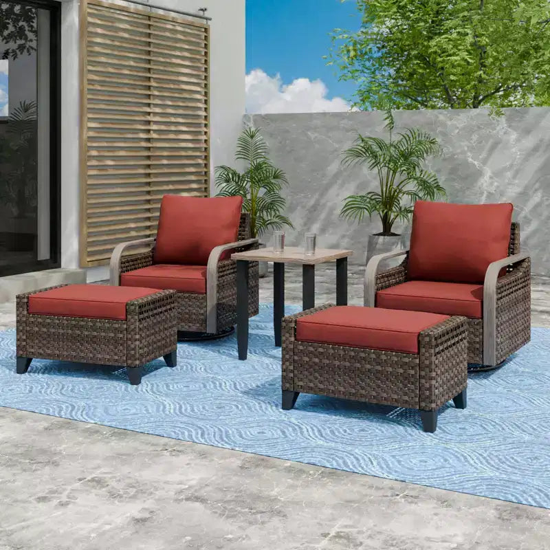 EAGLE PEAK Korbbistro-Tisch und Stühle, Gartenmöbel für Terrasse, schwenkbare Schaukelstühle mit Ottomanen & Tisch, 5-teiliges Set