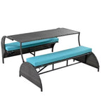 Vielseitiges Outdoor-Liegesofa, das sich in vier Sitze und einen Tisch umwandeln lässt, geeignet für Gärten und Rasenflächen