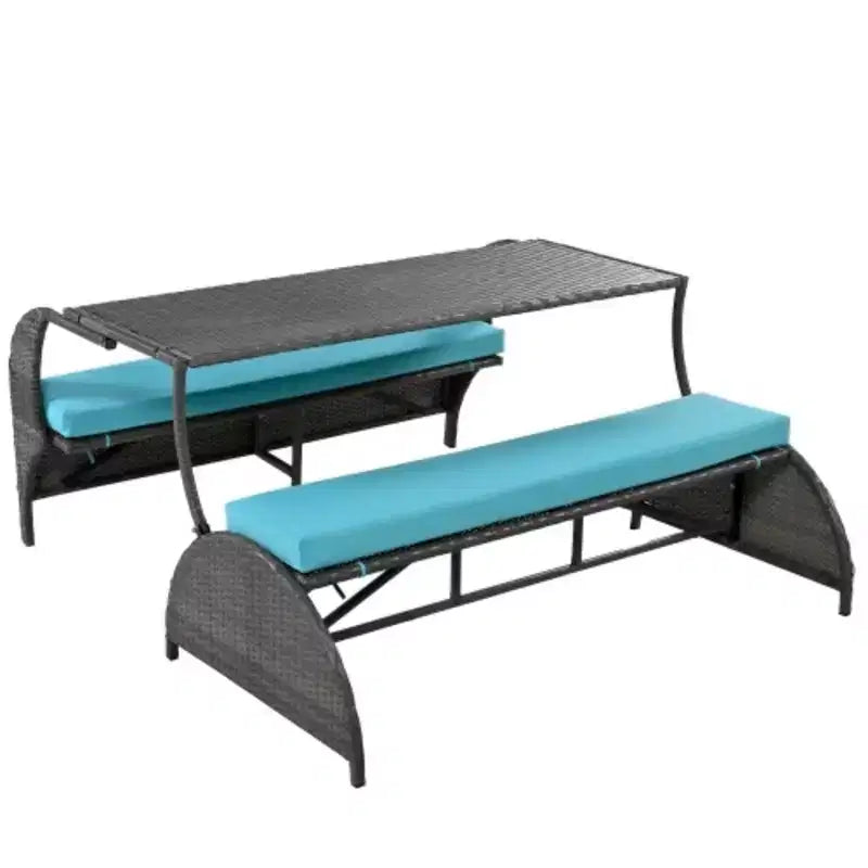 Vielseitiges Outdoor-Liegesofa, das sich in vier Sitze und einen Tisch umwandeln lässt, geeignet für Gärten und Rasenflächen