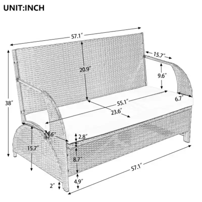 Vielseitiges Outdoor-Liegesofa, das sich in vier Sitze und einen Tisch umwandeln lässt, geeignet für Gärten und Rasenflächen