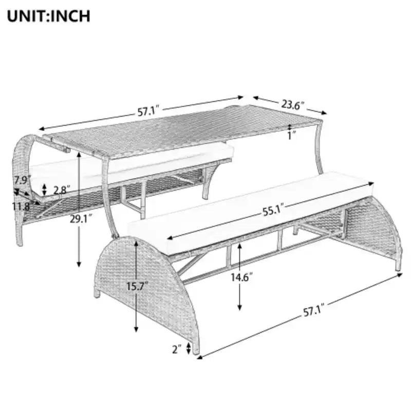 Vielseitiges Outdoor-Liegesofa, das sich in vier Sitze und einen Tisch umwandeln lässt, geeignet für Gärten und Rasenflächen