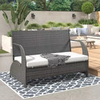 Versatile outdoor loveseat that converts to four seats and a table, suitable for gardens and lawns