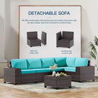 ALAULM Rattan Gartenmöbel-Sets 13-teilig mit Feuerstellentisch, Outdoor-Polyrattan-Sets