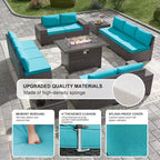ALAULM Rattan Gartenmöbel-Sets 13-teilig mit Feuerstellentisch, Outdoor-Polyrattan-Sets