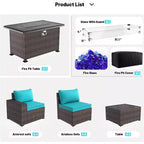 ALAULM Rattan Gartenmöbel-Sets 13-teilig mit Feuerstellentisch, Outdoor-Polyrattan-Sets
