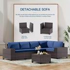 ALAULM Rattan Gartenmöbel-Sets 13-teilig mit Feuerstellentisch, Outdoor-Polyrattan-Sets