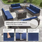 ALAULM Rattan Gartenmöbel-Sets 13-teilig mit Feuerstellentisch, Outdoor-Polyrattan-Sets