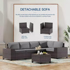 ALAULM Rattan Gartenmöbel-Sets 13-teilig mit Feuerstellentisch, Outdoor-Polyrattan-Sets