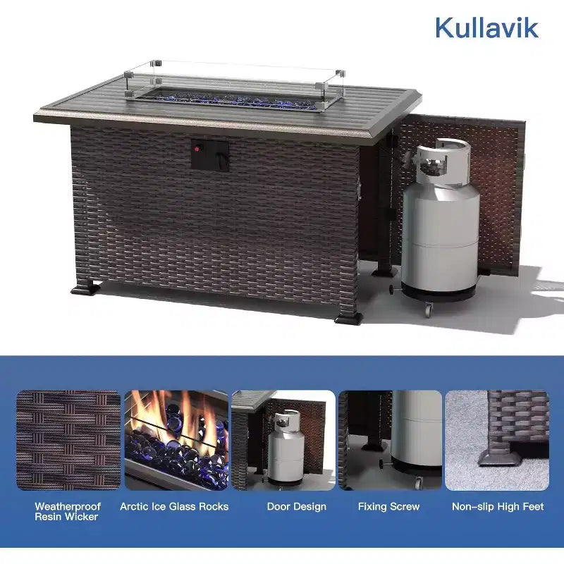 ALAULM Rattan Gartenmöbel-Sets 13-teilig mit Feuerstellentisch, Outdoor-Polyrattan-Sets
