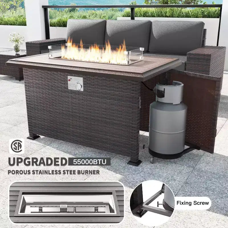 ALAULM Rattan Gartenmöbel-Sets 13-teilig mit Feuerstellentisch, Outdoor-Polyrattan-Sets