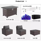 ALAULM Rattan Gartenmöbel-Sets 13-teilig mit Feuerstellentisch, Outdoor-Polyrattan-Sets