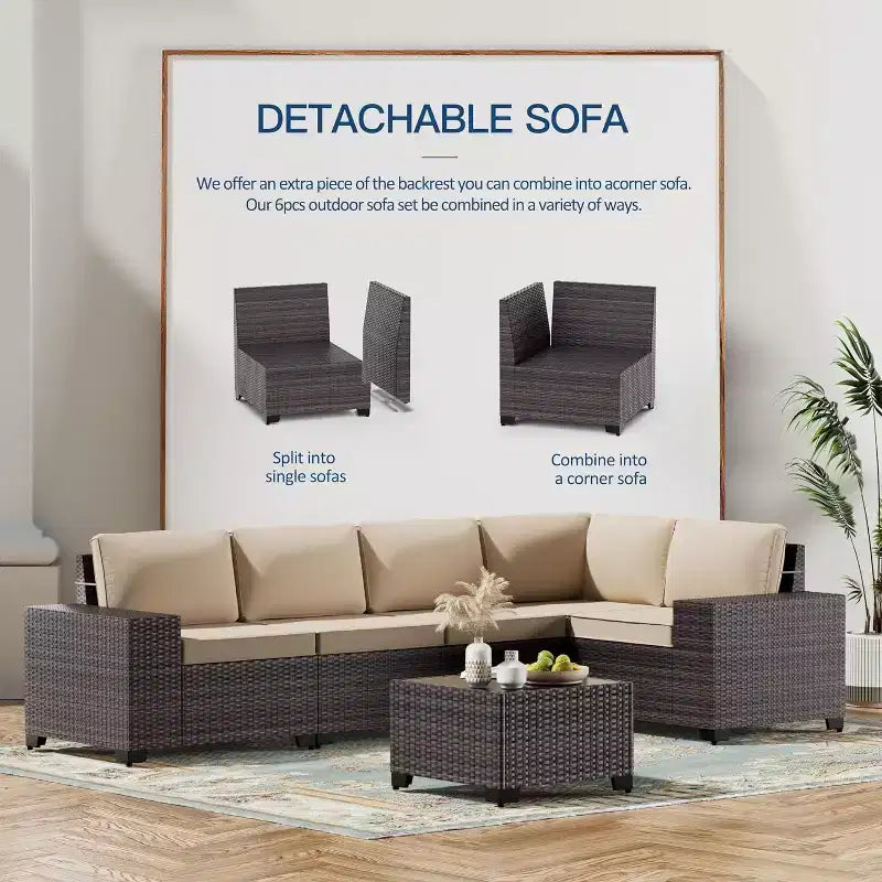 ALAULM Rattan Gartenmöbel-Sets 13-teilig mit Feuerstellentisch, Outdoor-Polyrattan-Sets