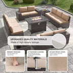 ALAULM Rattan Gartenmöbel-Sets 13-teilig mit Feuerstellentisch, Outdoor-Polyrattan-Sets