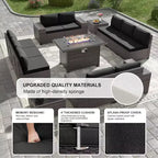 ALAULM Rattan Gartenmöbel-Sets 13-teilig mit Feuerstellentisch, Outdoor-Polyrattan-Sets