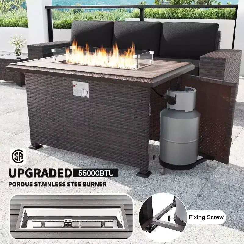 ALAULM Rattan Gartenmöbel-Sets 13-teilig mit Feuerstellentisch, Outdoor-Polyrattan-Sets