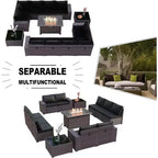 ALAULM Rattan Gartenmöbel-Sets 13-teilig mit Feuerstellentisch, Outdoor-Polyrattan-Sets