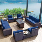 ALAULM Rattan Gartenmöbel-Sets 13-teilig mit Feuerstellentisch, Outdoor-Polyrattan-Sets