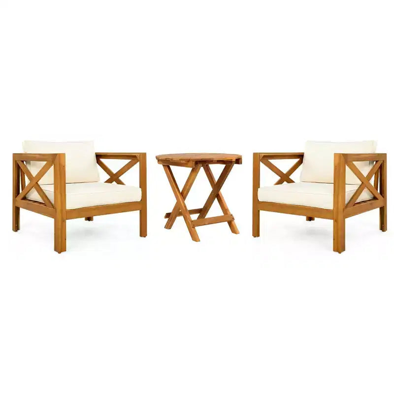 NAYSAYE Gartenliegen-Set aus Holz für den Außenbereich, zwei Sitze mit Kissen und Akazientisch für die Terrasse, Beige und Teak, 28.7*27.9*24
