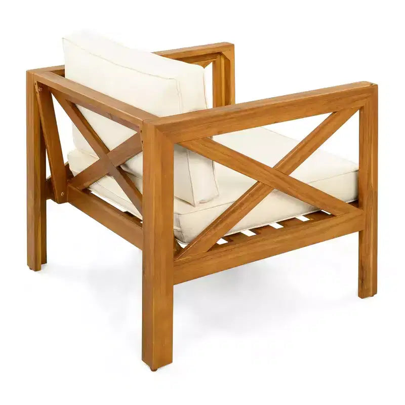 NAYSAYE Gartenliegen-Set aus Holz für den Außenbereich, zwei Sitze mit Kissen und Akazientisch für die Terrasse, Beige und Teak, 28.7*27.9*24