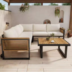 Christopher Knight Home Faye Terrassenmöbel-Set aus Akazie und Metall mit Polsterung und Lamellendesign