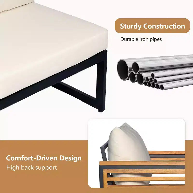 Christopher Knight Home Faye Terrassenmöbel-Set aus Akazie und Metall mit Polsterung und Lamellendesign