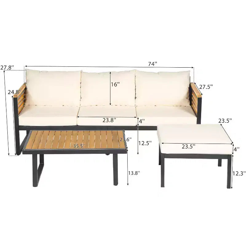 Christopher Knight Home Faye Terrassenmöbel-Set aus Akazie und Metall mit Polsterung und Lamellendesign