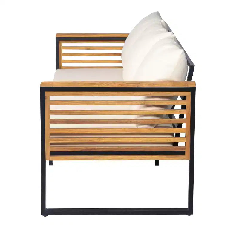 Christopher Knight Home Faye Terrassenmöbel-Set aus Akazie und Metall mit Polsterung und Lamellendesign