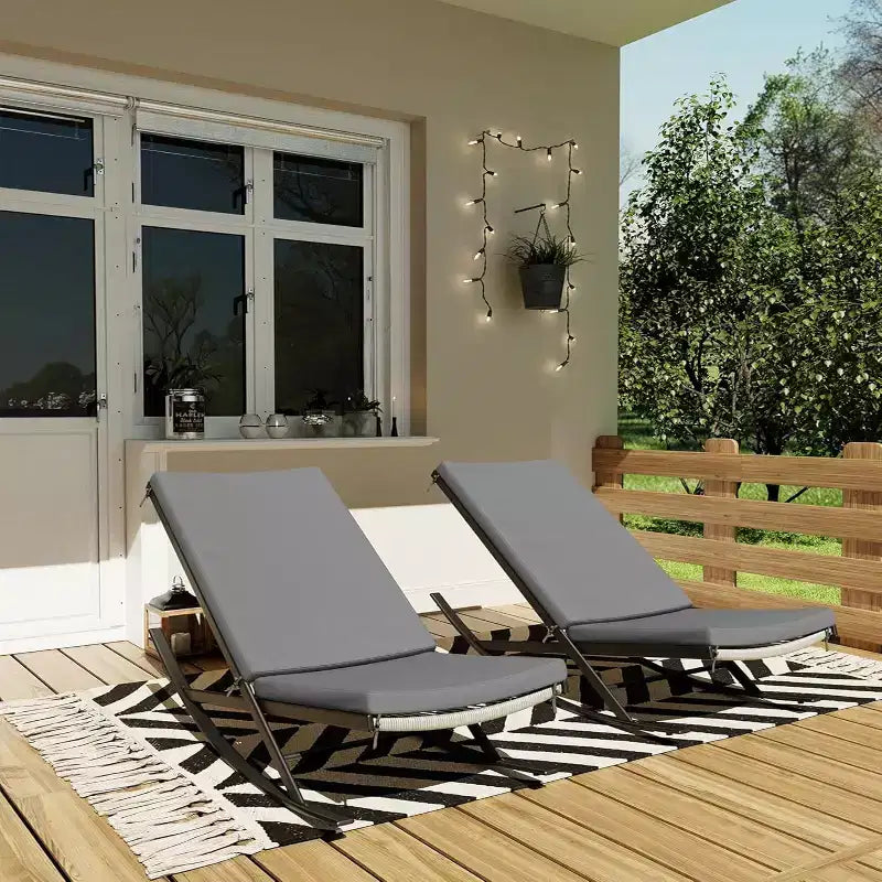 GustoWave Outdoor Rocking Lounge Chair Set of 2, Patio Lounge Chair with Removable Cushions, Perfect for Nap Relaxation, Gray