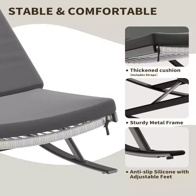 GustoWave Garten-Schaukelstuhl-Set, 2 Stück, Lounge-Sessel für die Terrasse mit abnehmbaren Kissen, perfekt zum Entspannen, Grau