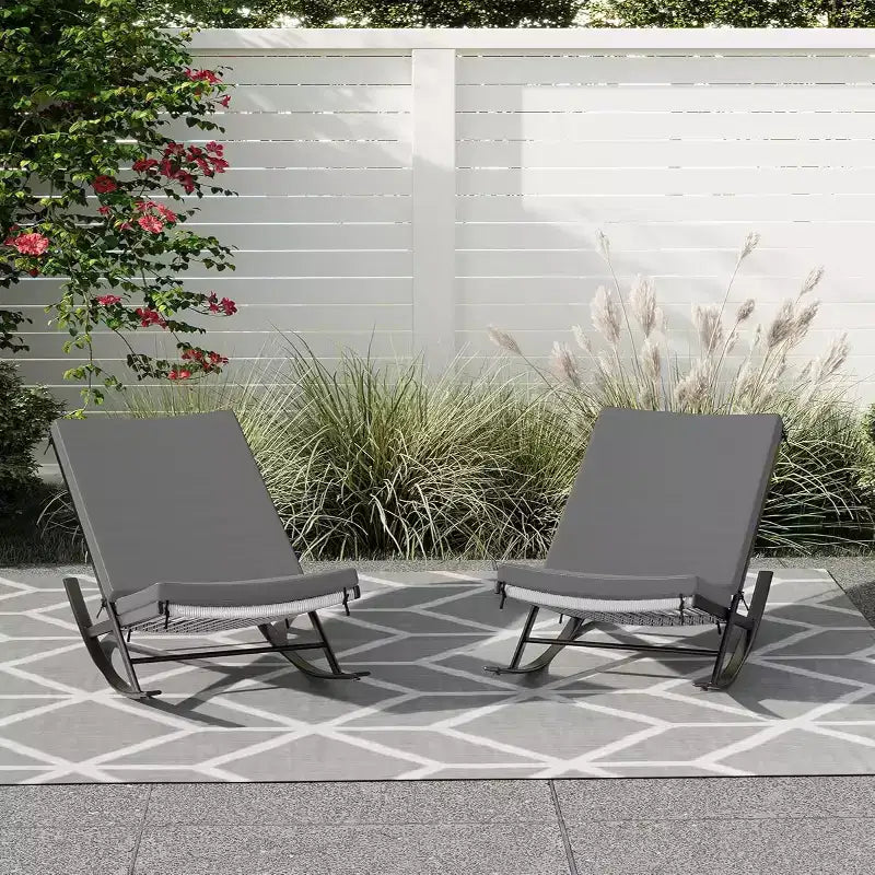 GustoWave Garten-Schaukelstuhl-Set, 2 Stück, Lounge-Sessel für die Terrasse mit abnehmbaren Kissen, perfekt zum Entspannen, Grau