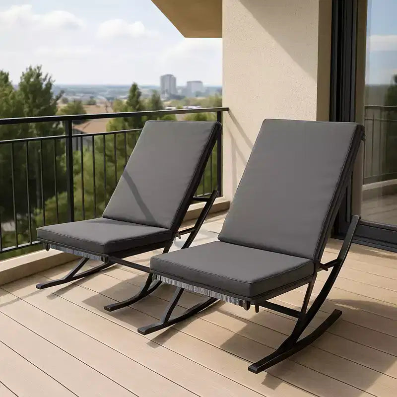 GustoWave Garten-Schaukelstuhl-Set, 2 Stück, Lounge-Sessel für die Terrasse mit abnehmbaren Kissen, perfekt zum Entspannen, Grau