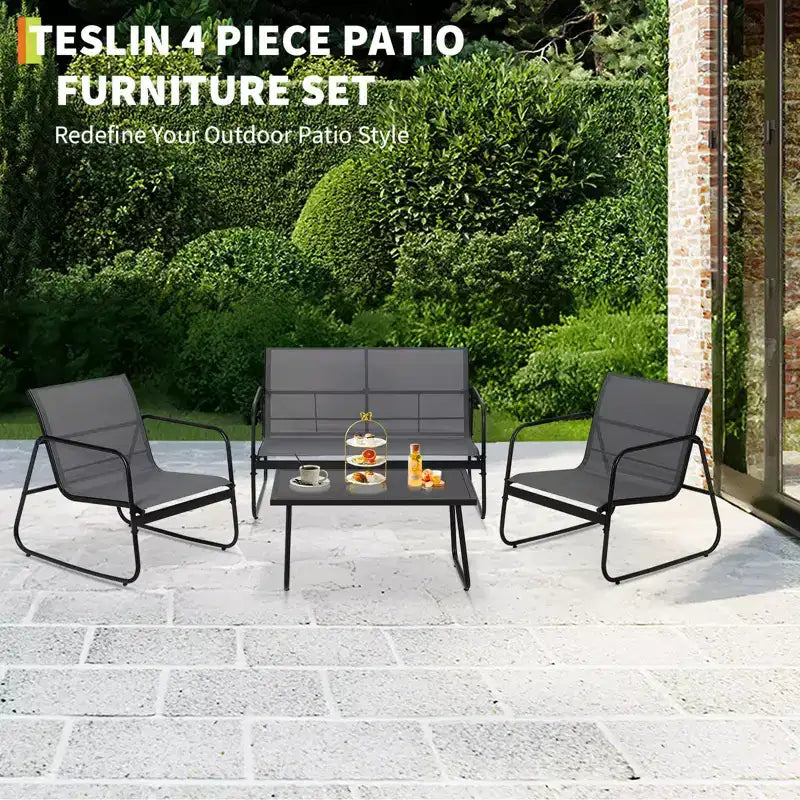 TROPOW 4-teiliges Terrassen-Sitzgruppen-Set, Outdoor-Sitzgruppe