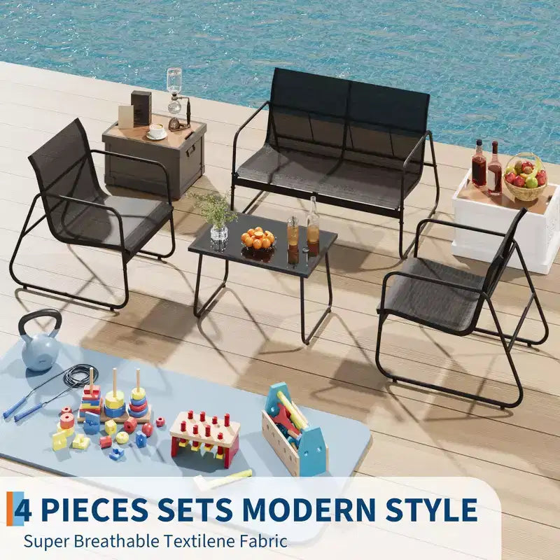 TROPOW 4-teiliges Terrassen-Sitzgruppen-Set, Outdoor-Sitzgruppe