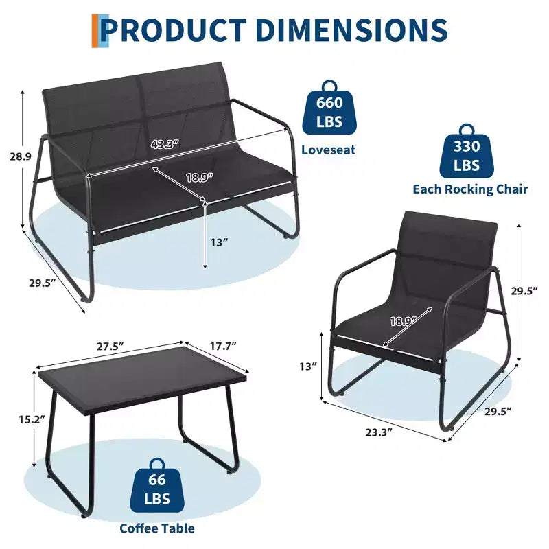 TROPOW 4-teiliges Terrassen-Sitzgruppen-Set, Outdoor-Sitzgruppe