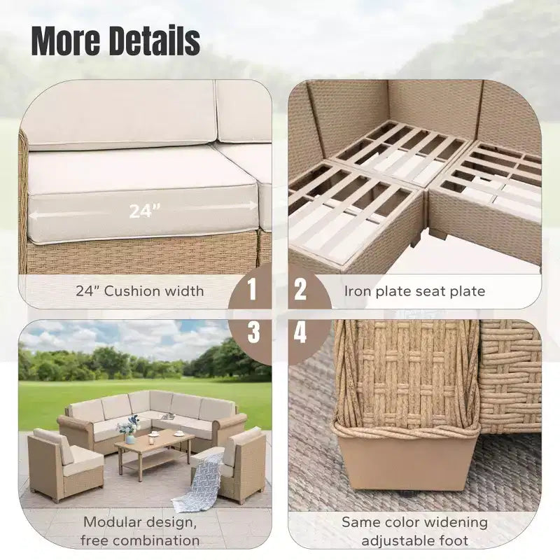 Captiva Designs Großes Outdoor-Terrassen-Sofa-Set aus Polyrattan mit Kissen