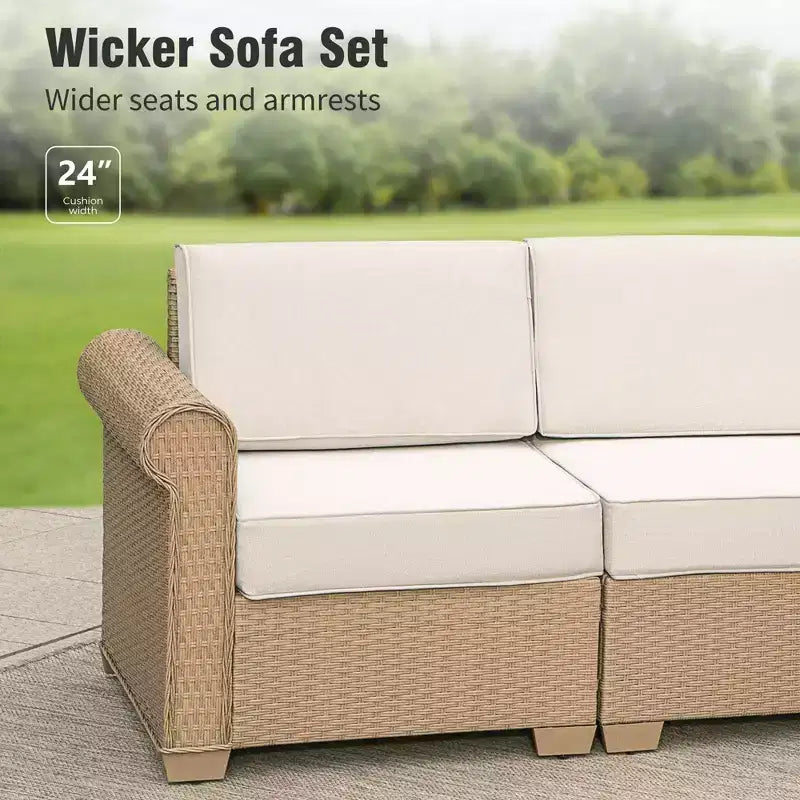 Captiva Designs Großes Outdoor-Terrassen-Sofa-Set aus Polyrattan mit Kissen