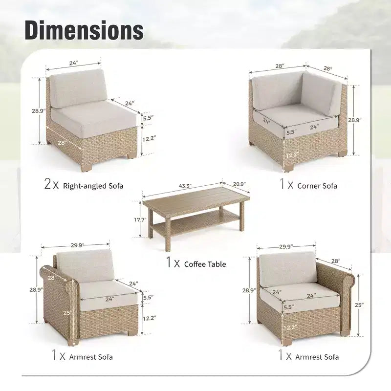 Captiva Designs Großes Outdoor-Terrassen-Sofa-Set aus Polyrattan mit Kissen