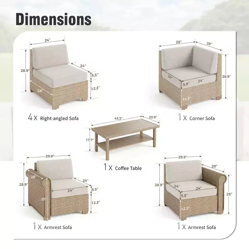 Captiva Designs Großes Outdoor-Terrassen-Sofa-Set aus Polyrattan mit Kissen