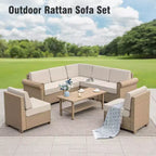 Captiva Designs Großes Outdoor-Terrassen-Sofa-Set aus Polyrattan mit Kissen