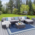 GDFStudio Avianna Outdoor Wicker 5 Seater Sofa Chat Set with Ottomans